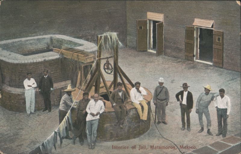 Jail Interior with Well and People Matamoros Mexico
