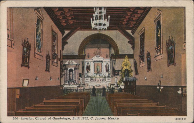 Interior, Church of Guadalupe, Built 1652 C. Juarez Mexico