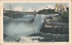 Carillon Tower, Rainbow Bridge, American Falls Niagara Postcard