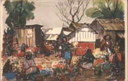 Jamaica Flower Market Vendors & Stalls, C.X. Carlson Art Postcard