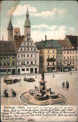 Freiberg Obermarkt with Otto the Rich Monument Postcard