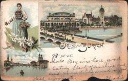 Zürich Bahnhof, Landesmuseum, Sonneng-Quai, Traditional Dress Postcard