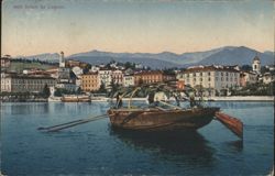 Boat on Lake Lugano with Cityscape Postcard