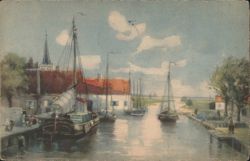 Canal Scene with Sailing Boats, Holland Postcard