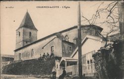 Charmes-la-Côte L'Église with People and Stone Wall Postcard