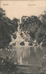 Berlin Victoria-Park Waterfall & Church Spire Postcard