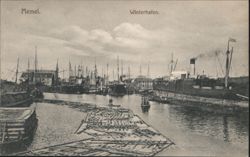 Memel Winterhafen, Busy Harbor with Log Rafts & Ships Postcard
