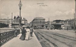 Genova, Sul Ponte Pila - Street Scene with Tram Postcard