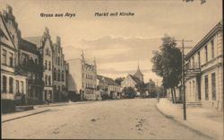 Gruss aus Arys Markt mit Kirche Postcard