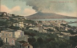 Naples Panorama from Via Tasso with Erupting Vesuvius Postcard