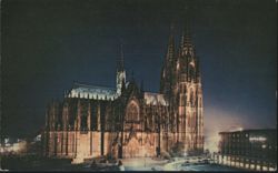 Cologne Cathedral Illuminated at Night Postcard