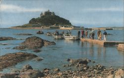 St. Michael's Mount Harbor with Boats and People Postcard