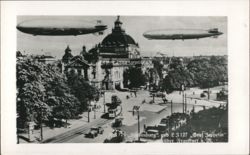 "Hindenburg" & "Graf Zeppelin" Airships over Frankfurt Postcard