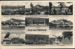 Würzburg City Views, Marienberg Fortress, Main Bridge, Residence Postcard