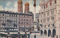 Munich City View, Frauenkirche Towers, Mariensäule Postcard