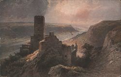 Gutenfels Castle Rhine River Valley Painting Postcard