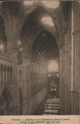Reims Cathedral Interior - After the War Damage Postcard