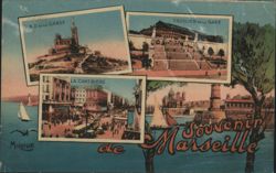 Marseille Landmarks: Notre-Dame, Station, Canebière Postcard
