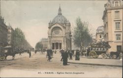 Eglise Saint-Augustin, Street Scene with Carriages Postcard