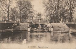 Dijon - Square Darcy Fountain, Bridge, and Swan Postcard