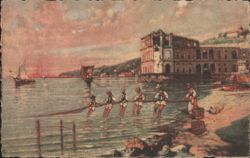 Fishermen Pulling Net, Palazzo Donn'Anna, Naples, Italy Postcard