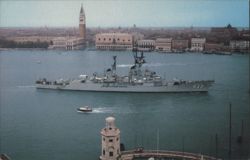 USS BARRY (DD-933) Destroyer Ship in Harbor Postcard