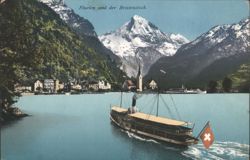 Fluelen and Bristenstock with Steamship on Lake Postcard