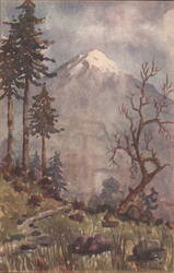 El Popo Snow-Capped Mountain Watercolor Painting Postcard