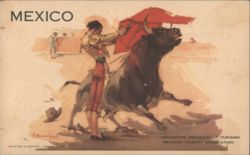 Bullfighter & Bull in Ring, Mexico Tourism Postcard