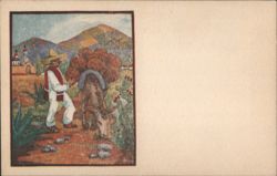 Mexican Man with Donkey Carrying Bundles Postcard
