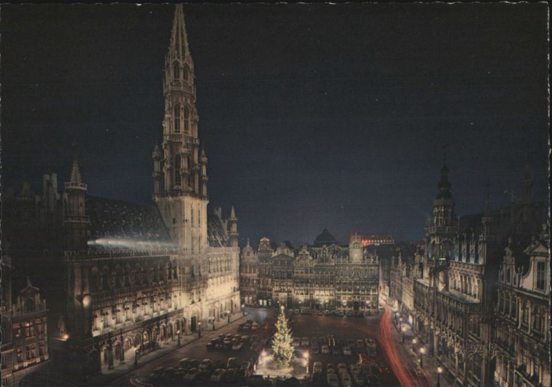 Brussels Grand'Place, Town Hall, Christmas Tree, Night Belgium