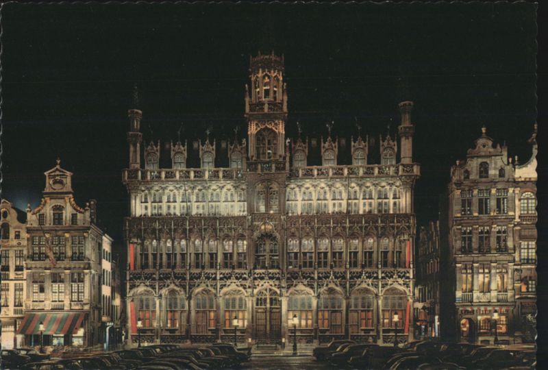 Brussels Grand'Place, Kings House Illuminated at Night Belgium