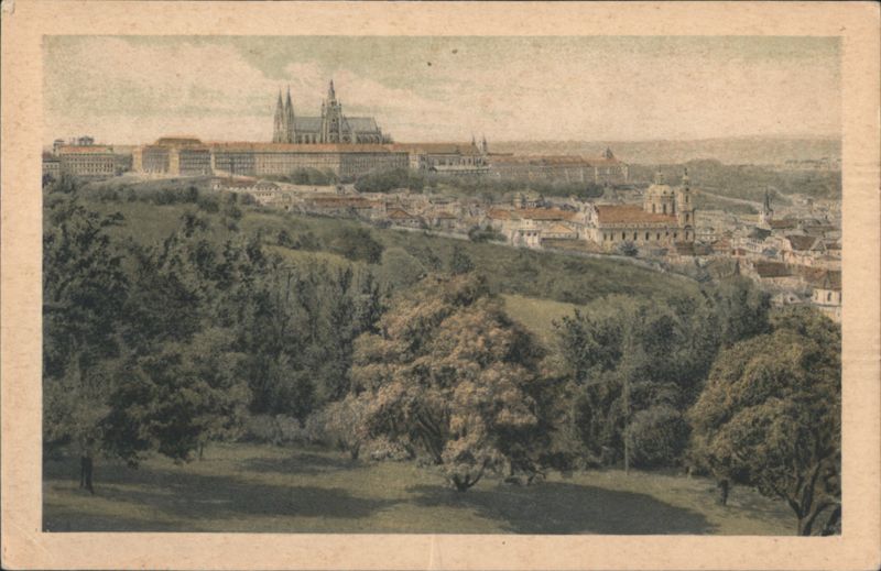 Prague Castle, Lesser Town, St. Nicholas Church from Petřín Czechoslovakia