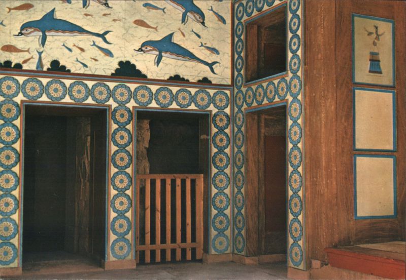 Knossos Queen's Apartment Dolphin Frescoes Crete Greece