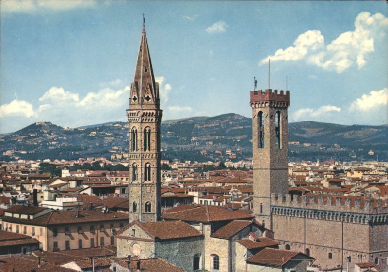 Florence: Abbey Church Steeple & Bargello Tower Italy