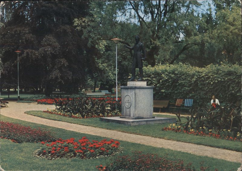 Park with Statue & Flower Beds, Vaxjo, Sweden