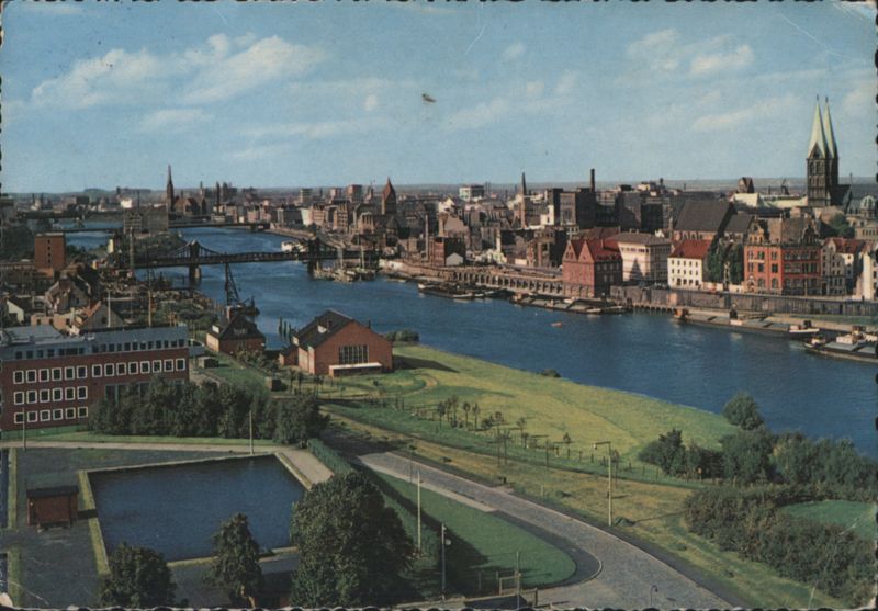 Bremen Weser River City View with Bridges & Spired Church Germany
