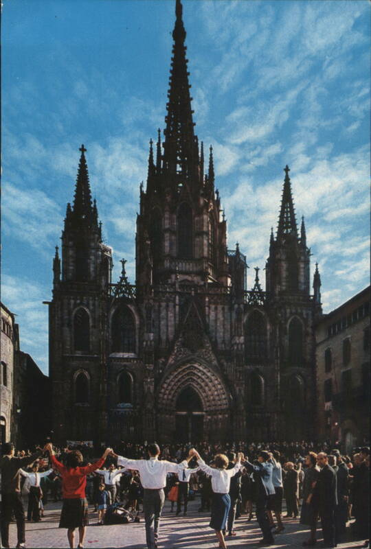 Sardanas Dancing and Cathedral Barcelona Spain
