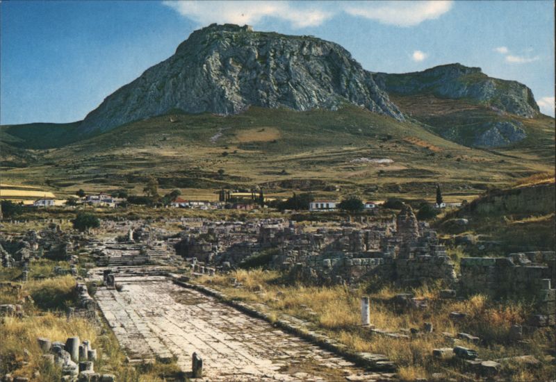 Ancient Corinth - Leheù Road with Acrocorinth Greece