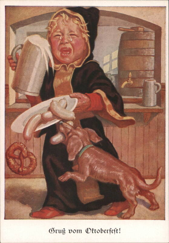 Crying Boy, Dog, Sausages, Beer, Oktoberfest Greeting