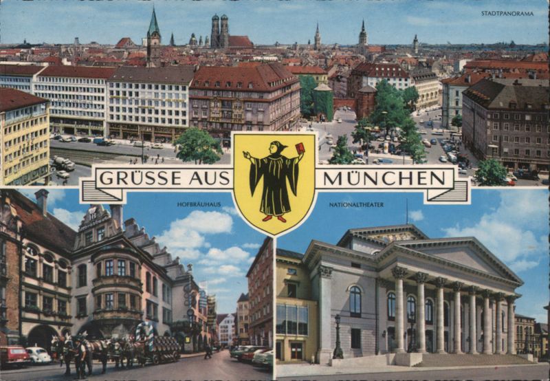 Munich City Panorama, Hofbräuhaus, Nationaltheater Germany