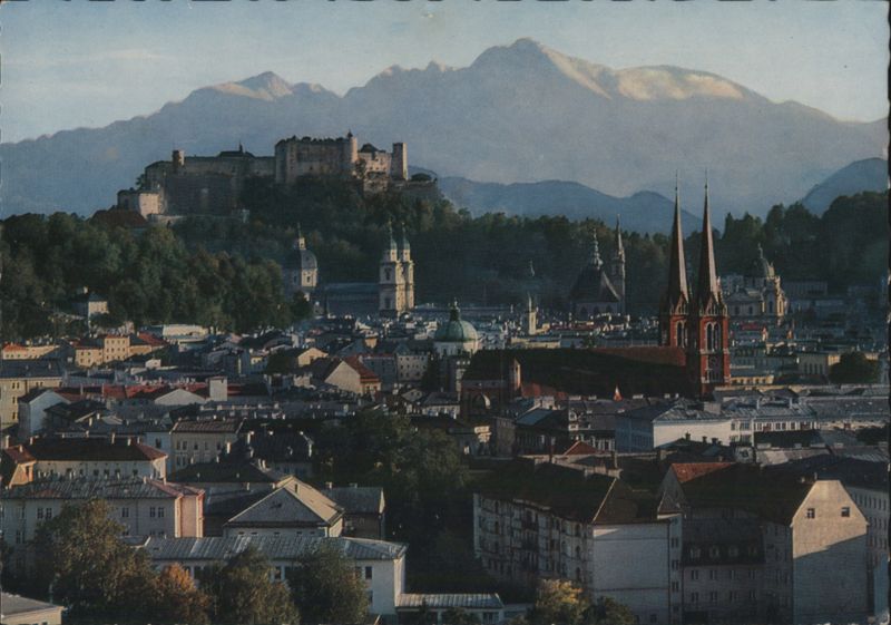 Salzburg Cityscape with Hohensalzburg Fortress and Alps Austria