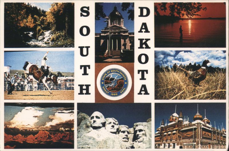 South Dakota Multi-View: Capitol, Mt. Rushmore, Corn Palace, Rodeo