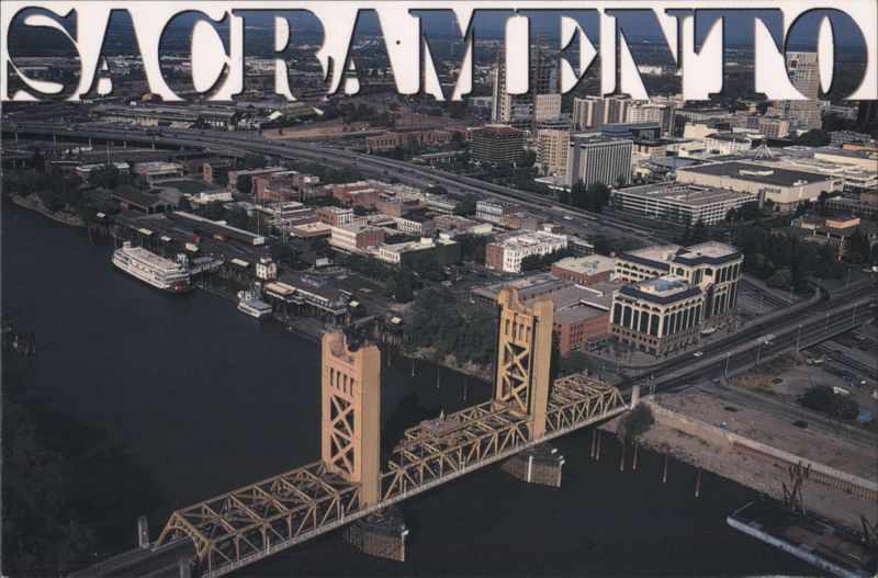 Sacramento CA Tower Bridge & Old Sacramento Aerial View California