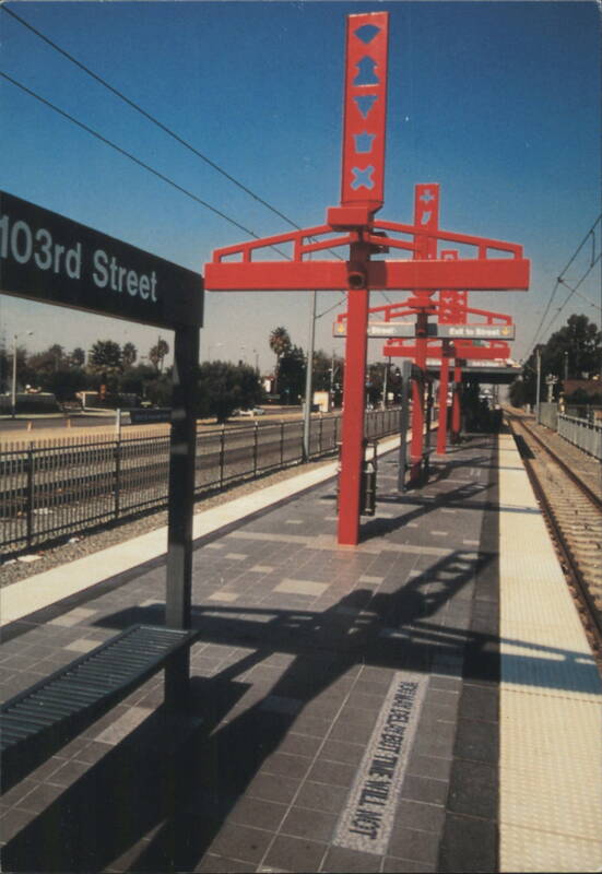 103rd Street/Kenneth Hahn Station Metro Blue Line Totems in Red Los Angeles California