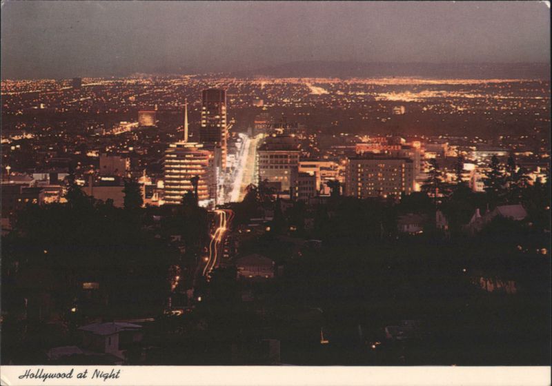 Hollywood at Night, Looking Down Toward Hollywood & Vine California