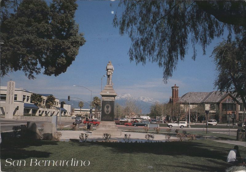 San Bernardino Statue & Snow-Capped Mountains View California