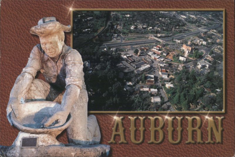 Auburn CA Gold Panner Sculpture & Aerial View California