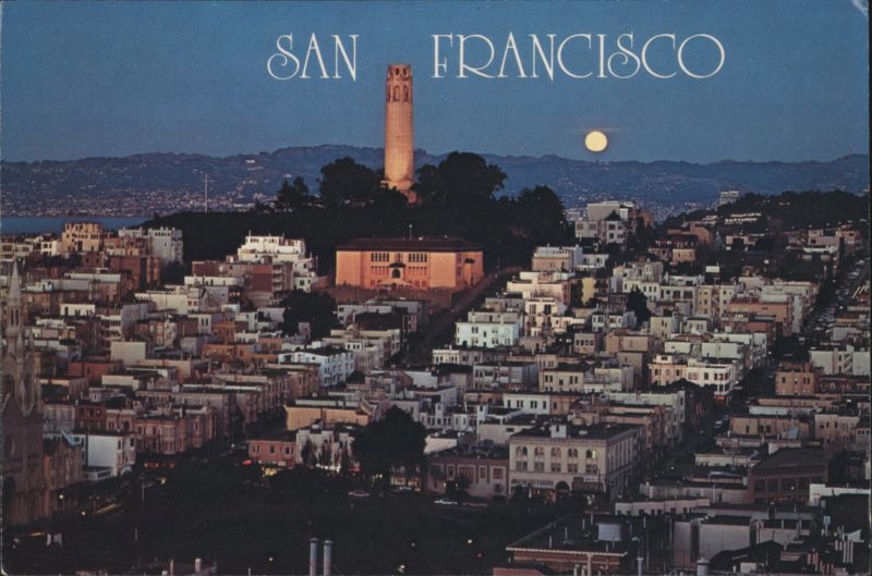 Coit Tower, San Francisco Skyline, Moonlit Night California