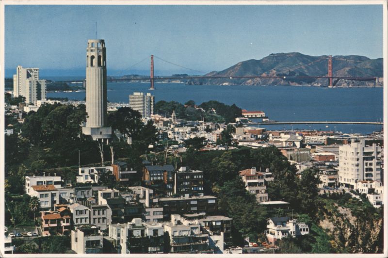 Coit Tower & Golden Gate Bridge, San Francisco Bay California